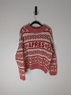 a new day Red and Cream 'APRES' Nordic Crewneck Sweater
